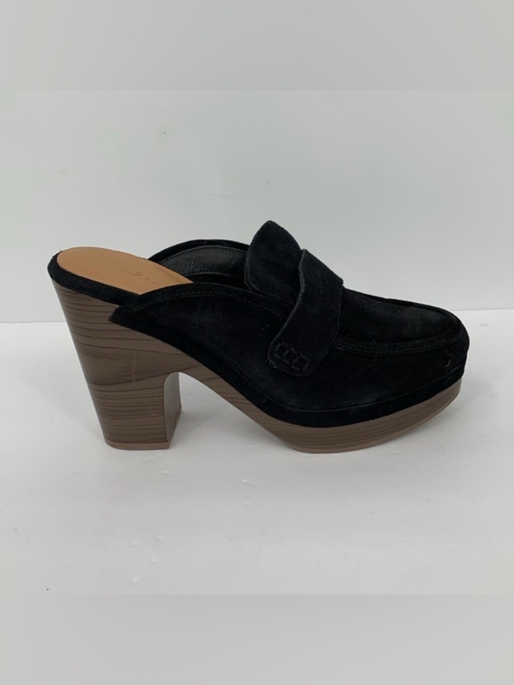 Splendid Vina clog black suede slide heel platform leather preppy shoe new 7